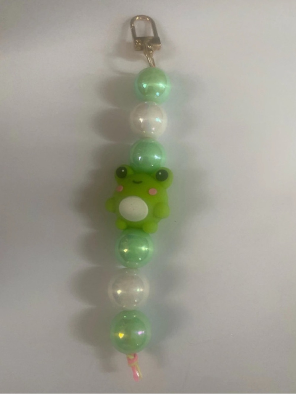 Cute Green Frog Bead Charm Keychain for Kids